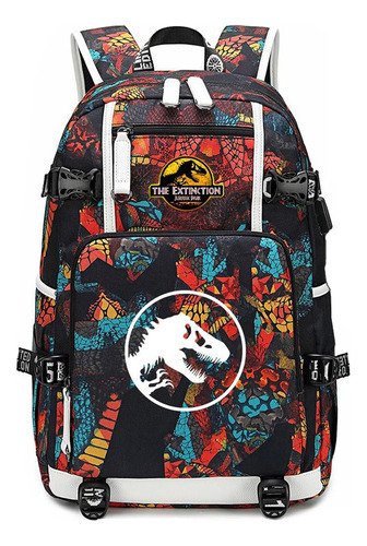 Mochila Escolar De Jurassic Park C/puerto Usb P/estudiantes