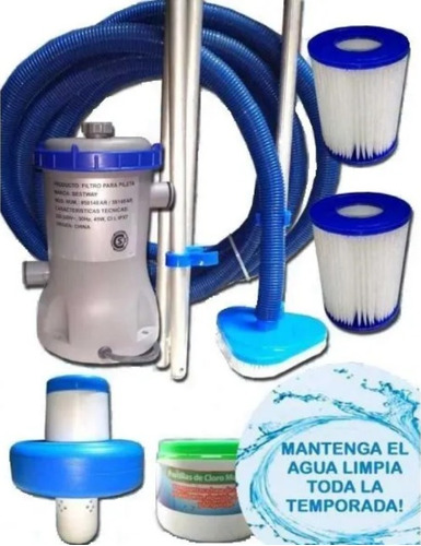 Bomba/filtro Con Barrefondo P/ Pileta De Lona H/ 8000lts+kit