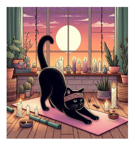 Vinilo 60x60cm Gato En Casa Haciendo Yoga Relajado