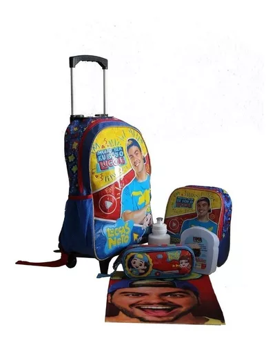 Kit Conjunto Mochila Escolar Infantil Luccas Neto Rodinhas