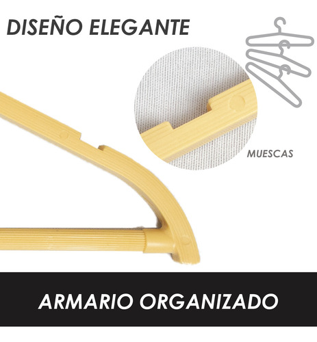 Pack 20 Ganchos Basico De Plastico Lacado Pu Con Barra Ancha