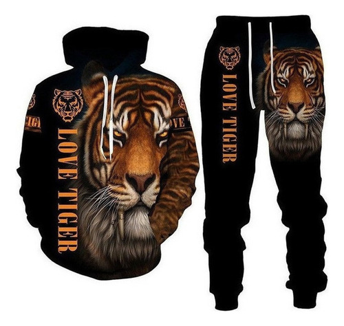 Sudadera Con Capucha Y Estampado 3d De León Y Tigre