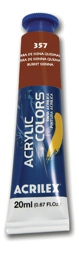 Tinta Acrílica Acrilex 20ml - Acrylic Colors - Tela E Outros Cor 357 - Terra De Siena Queimada