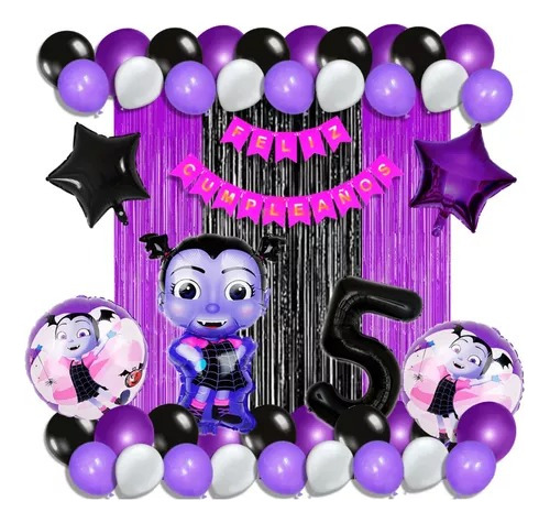 Combo De Globos Vampirina Cortina Numero Arco Cotillón