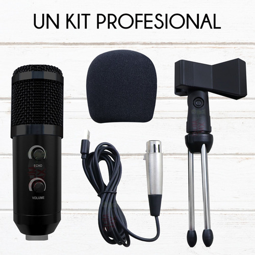 Microfono Profesional Usb Pc Lap Condensador Cardioide Gamer Color Negro