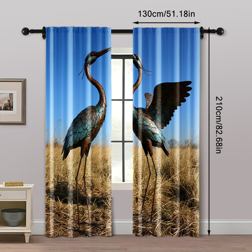 2 Peças De Cortinas De Janela, Estátua De Guindaste, Tecido