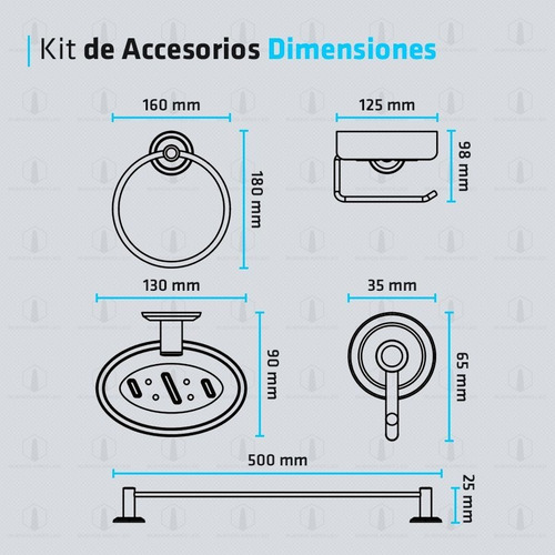 Imagen 5 de 10 de Set Accesorios Baño Kit 5 Piezas Sanitario Toilette Cromo