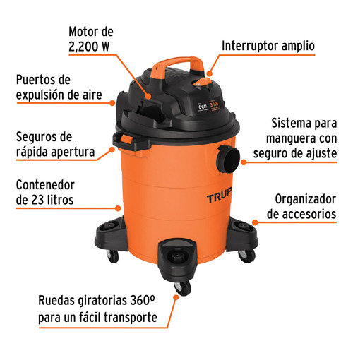 Aspiradora De tacho Truper ASP-06 23L naranja y negra 120V 60Hz