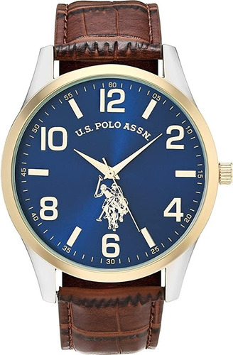 Reloj U.s. Polo Assn. Cuarzo Extensible Piel Café Azul Oro