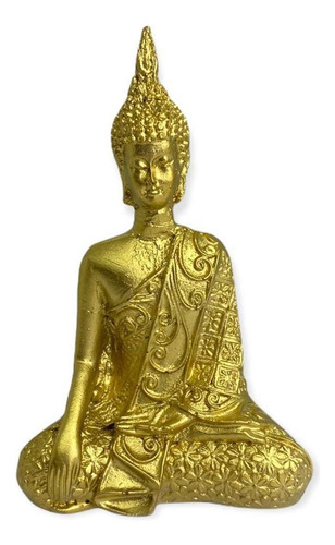Escultura Buda Tibetano 9x5 Cm Sentado Meditando Dourado