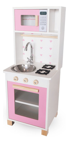 Kit Mini Cozinha Infantil Com Geladeira E Máquina De Lavar Cor Rosa
