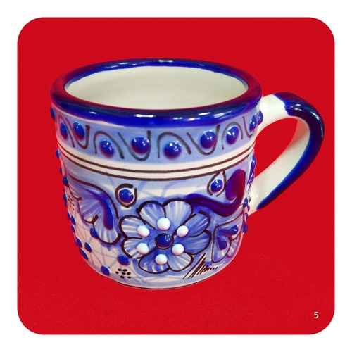Imagen 9 de 10 de Set 6 Tazas De Talavera Poblana Azul Tradicional 300ml Tz