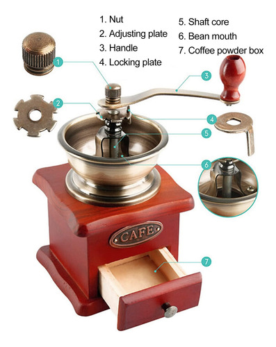Molinillo De Café Manual Vintage Con Rebabas Cónicas Wood Marrón