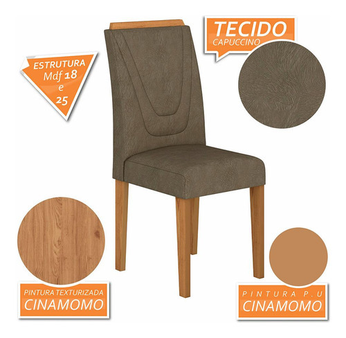 Conjunto 2 Cadeiras Lima Cinamomo/ Cappuccino Cor Cinamomo/capuccino 02 Cor Da Estrutura Da Cadeira Cinamomo Desenho Do Tecido Liso