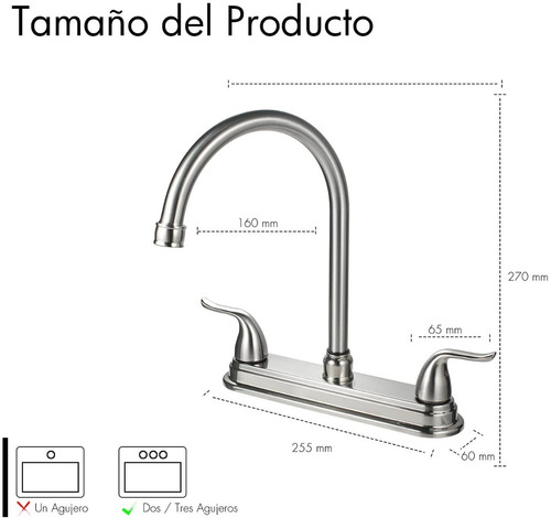 Llave Mezcladora Fregadero Cocina Grifo Cromo Inoxidable 8'