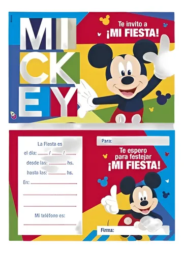Invitaciones Mickey Mouse X 10 U Cumpleaño Tarjetas Cotillon
