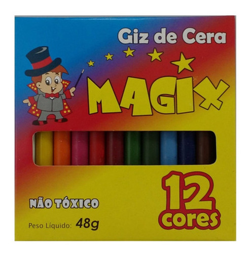 Kit 20 Caixas Giz De Cera Escolar 12 Cores 48g Magix Atacado