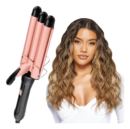 Chapinha Modelador Cabelo Cerâmica Tri-onda Ondulador Bivolt Cor Rosa Voltagem Bivolt