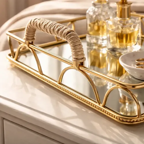 Bandeja Espelhada  Dourada Para Banheiro E Decoracao Dourado-escuro