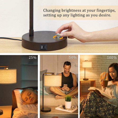 Juego De 2 Lámparas De Mesa Regulables Con Puertos Usb