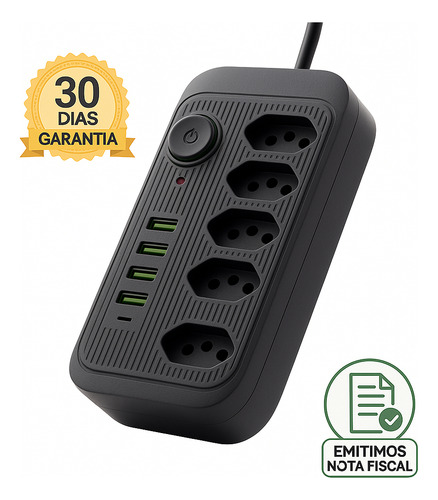 Extensão 5 Tomadas 4 Usb 1 Tipo C Pd Led Bivolt 110v 220v 2m