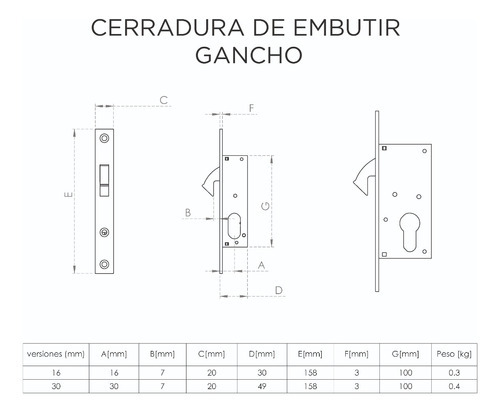 Cerradura Chapa Puerta Corrediza Embutir Cisa Picolo M 30mm Color Negro
