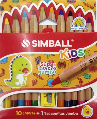 Súper Lápices Jumbo X 6 Colores + Sacapuntas Simball Kids