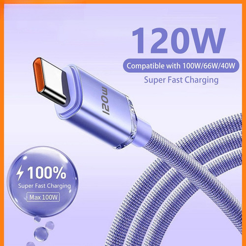 Cabo De Carregamento Rápido 6a 120w Usb-a Para Tipo C