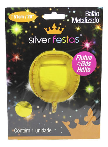 Balão Metalizado 51cm 20 Polegadas Redondo 4d Silver Festas