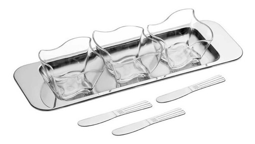 Kit Petisco 7 Peças Vision 3 Espátulas E 3 Potes Forma Cor Inox e Acrilico