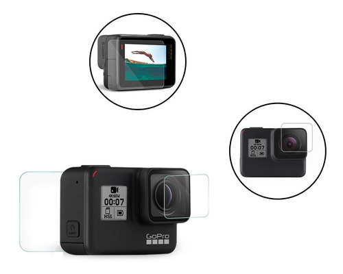 Kit Proteccion Vidrios Templados Gopro 5 6 7 8 9 Black 