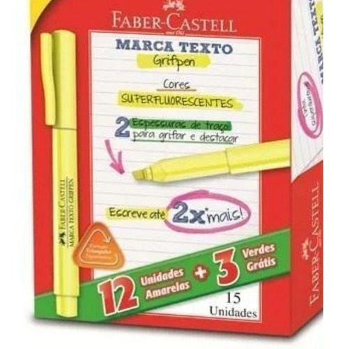 Imagem 1 de 3 de Pincel Marca Texto Amarelo Grifpen Faber Castell Caixa Com15