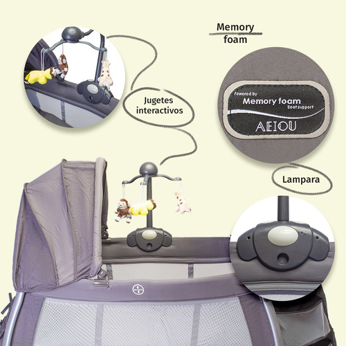 Cuna Corral Para Bebé Aeiou C96-a Con Colchón Memory Foam