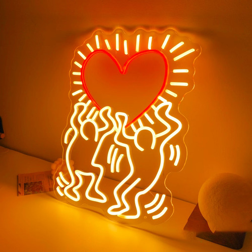 Letrero Neón Keith Haring Love Art C/control Acrilico Grueso Color Blanco+rojo