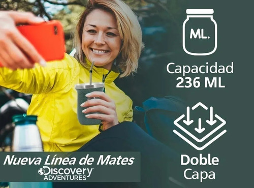 Imagen 8 de 10 de Kit Mate Acero Inox Térmico Discovery 236ml + Bombilla