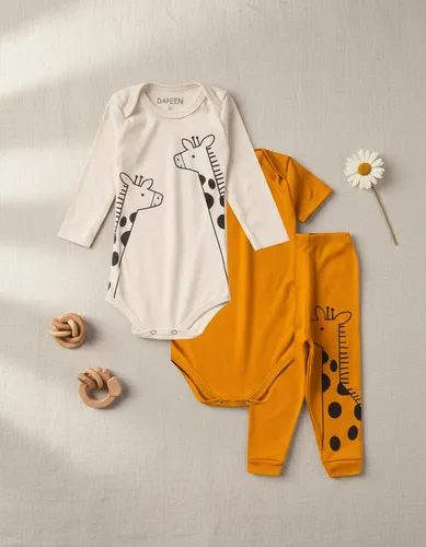 Kit Roupa 3peças Bebê Body/calça/mijão/pagão Unissex Girafa