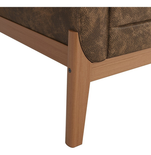Poltrona Com Base De Madeira Brooks Nobuck Marrom