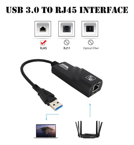 Adaptador Usb 3.0 A Ethernet Rj45 Lan Gigabit 10/100/1000 Mb