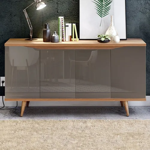 comprar Buffet Aparador Balcão Cozinha Sala de Jantar 4 Portas com Pés em Madeira Maciça Palito Retrô Grace 1,60m Casa D - Cinza Pérolau002FNoce