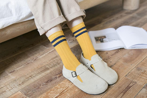 Calcetines Deportivos De Algodón Con Patrón Rayas Para Mujer