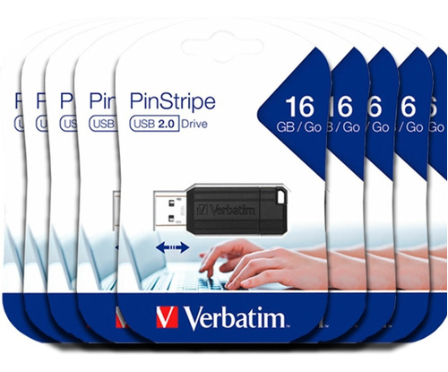 Memoria Verbatim Pinstripe 16gb Negra Pack C/10