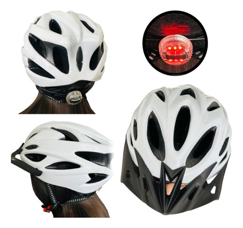 Casco Bicicleta Con Luz Ajustable Y Vicera + Regalo 