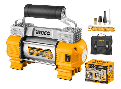 Imagen 2 de 2 de Compresor de aire mini eléctrico portátil Ingco AAC2508 12V gris/naranja