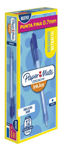 Bolígrafo Retráctil Inkjoy Paper Mate Punta F 0.7mm Azul X12