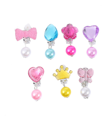 Pendientes Con Clip Para Niñas, Con Forma De Corazón, 7 Pare