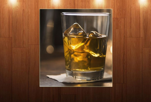 Cuadro 60x60cm Vaso Whisky Trago Hielo Bebidas Bar M6