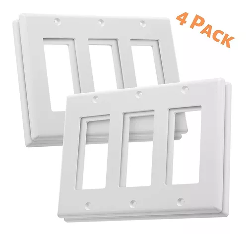 Bates - Placa de pared para interruptor de luz doble, paquete de 4, blanco,  cubierta de interruptor de doble luz, cubiertas de placa de interruptor