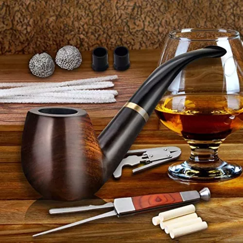  Scotte pipa para fumar tabaco de madera de ébano lobular, pipa  para tabaco, elemento filtro de 9 mm : Salud y Hogar