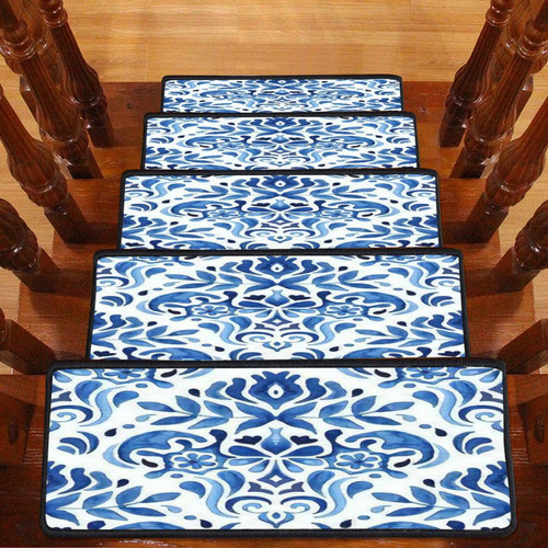 Acuarela Azul Damasco Dibujado Mano Diseño Floral Costura 30