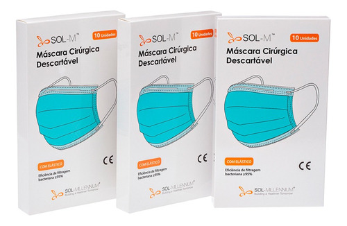 10 Máscaras Descartáveis Tripla Camada Com Clipe Nasal Adult